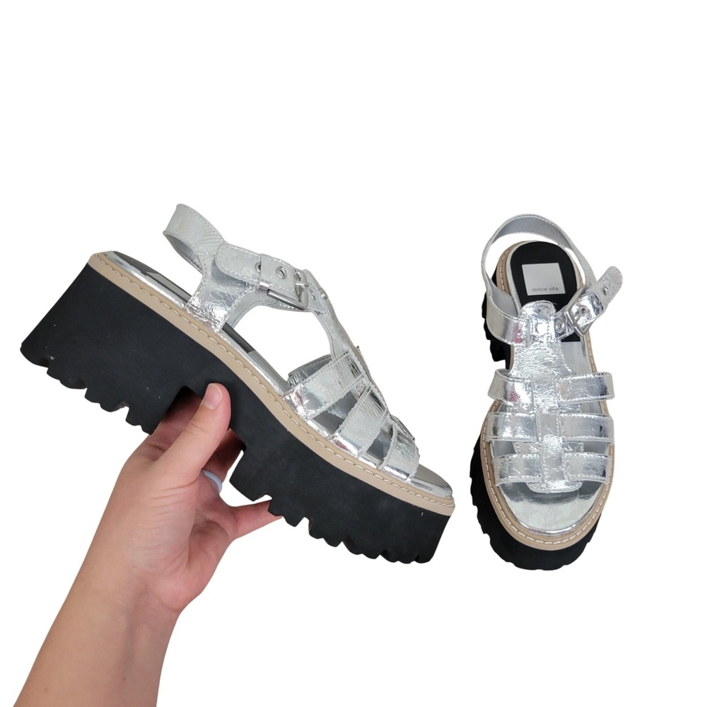 NEW Dolce Vita Evereve Lattice Fisherman Sandals Silver Black Size‎ 8